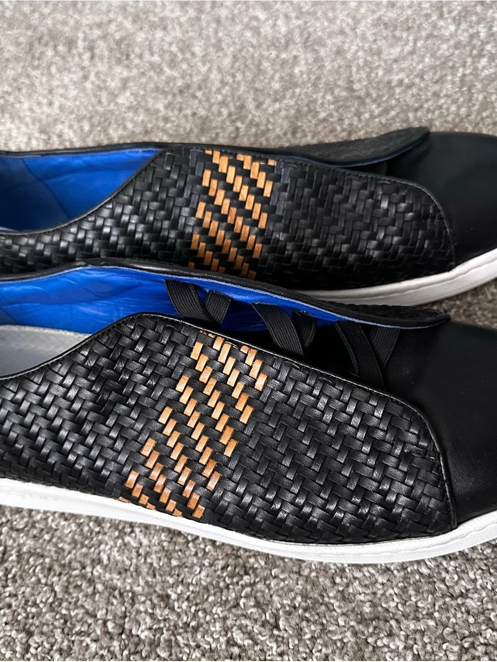 Maceoo Black Woven Slip-Ons with Tan Accents